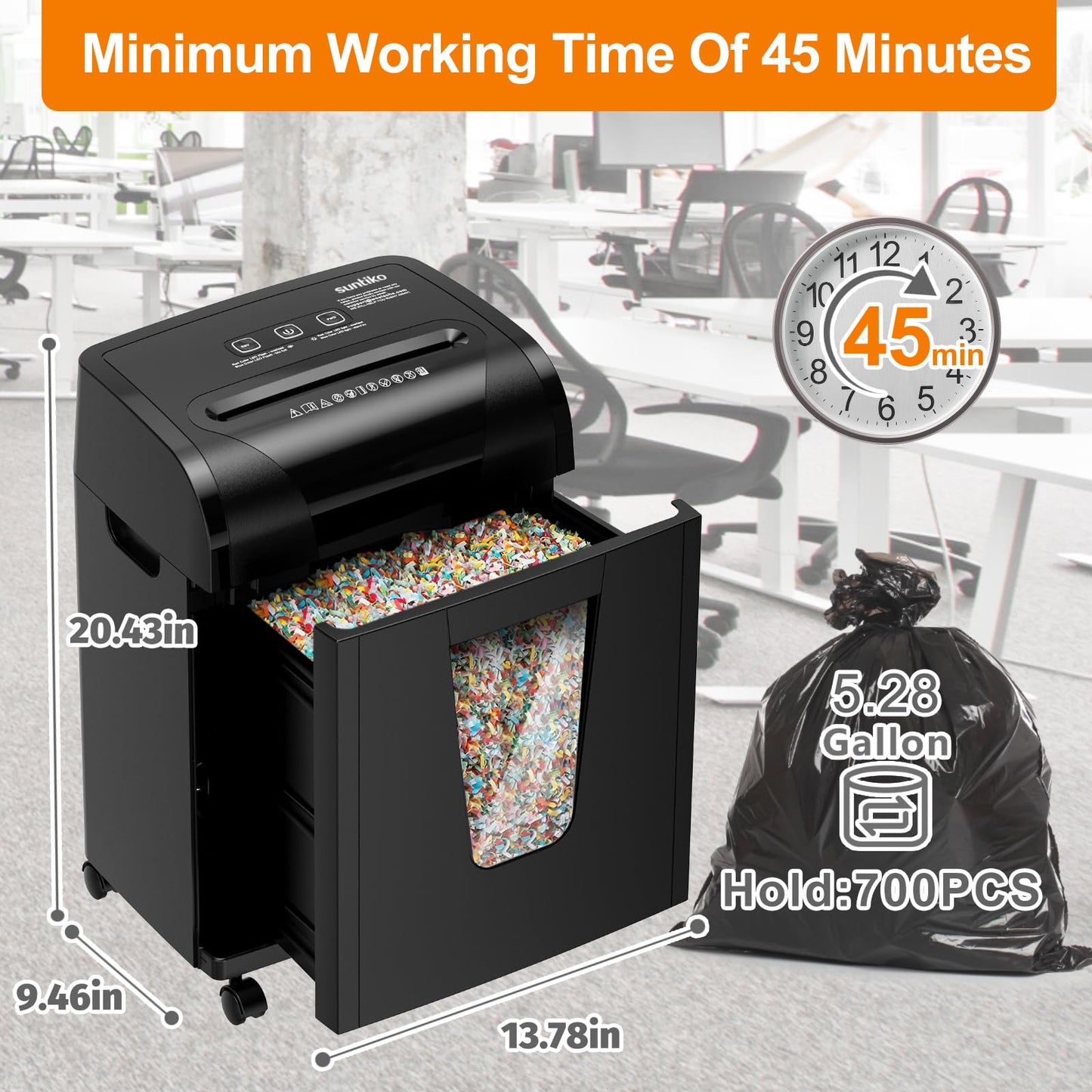 Suntiko Paper Shredder, 18-Sheet Cross Cut Level P-4, Shred Paper/Credit Card/CD, with Large Pull Out Bin?Insert Auto Jam Proof System Shredder