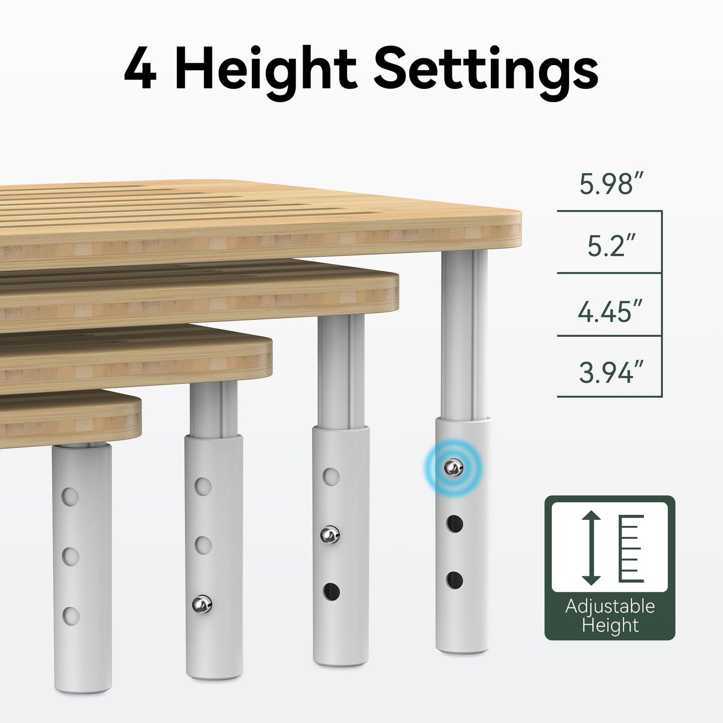 WELL WENG Bamboo Monitor Stand Riser, 4 Adjustable Height, Laptop Stand with Airflow Vents, Desk Organizer for Computer, PC, Printer (Natural)