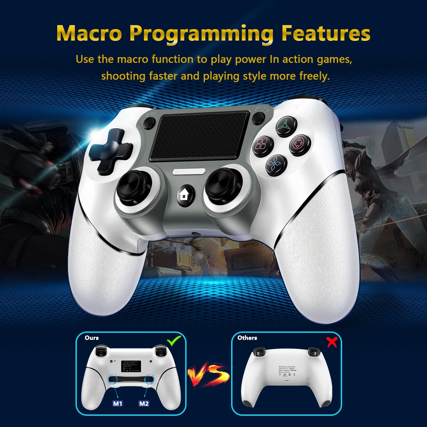 Wireless Controller Compatible with PS4/Pro/Slim, Black ps4 controller with Dual Vibration, 1000mAh Battery, 6-Axis Motion Sensor, Built-in Speaker