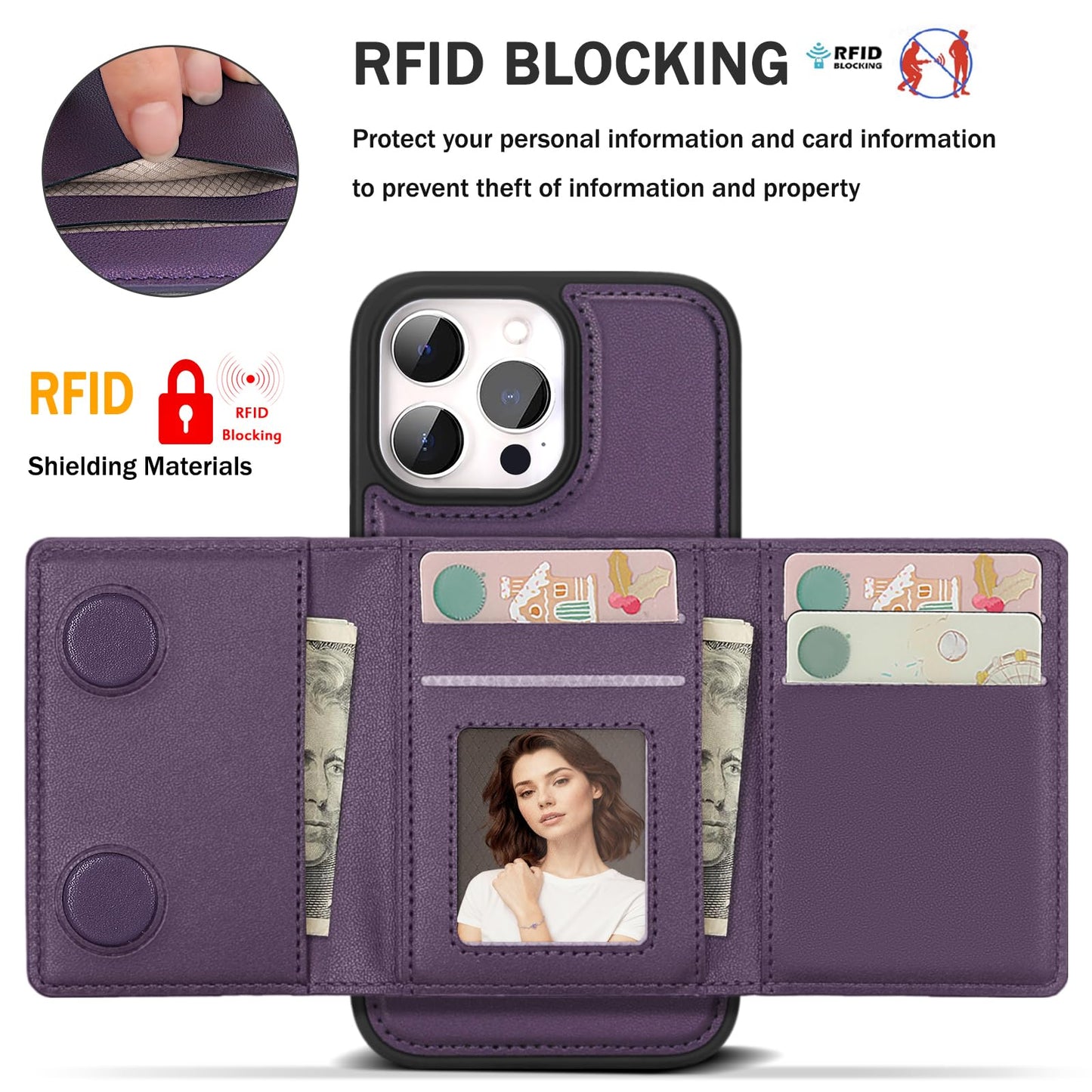 Godzoen Wallet Case for iPhone 13 Pro Max, Purple, 6.7"