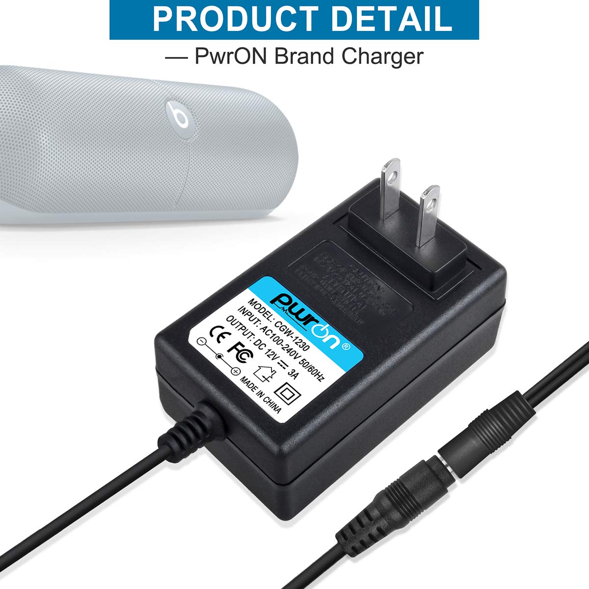 PwrON Ac Dc Adapter for by Dre Pill XL B0514 Wireless Portable Speaker PillXL DYS DYS404-120300W 12V 3A 36W Power Supply Cord Charger
