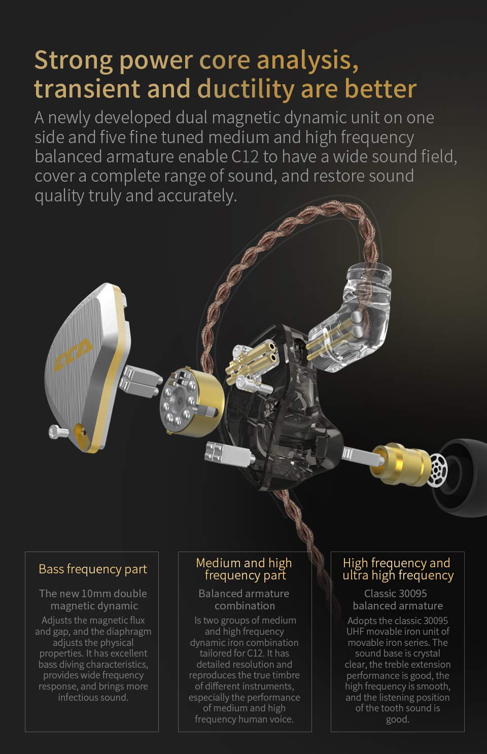 CCA C12 5BA+1DD in Ear Monitor,HiFi Bass in Ear Earphone, IEM Wired Headphones, HiFi Stereo Sound Earphones Noise Cancelling Ear Buds with 6 Balanced…
