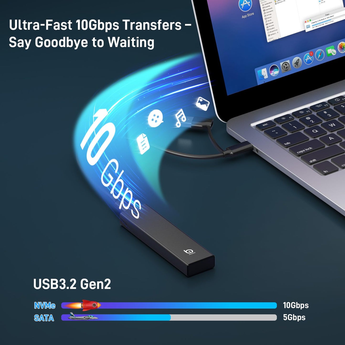 Xiaobi M.2 NVMe SSD Enclosure, Tool-Free Installation, USB 3.2 Gen 2 (10 Gbps) to NVME M-Key/(B+M) Key PCIe NVMe Adapter Support UASP and Trim