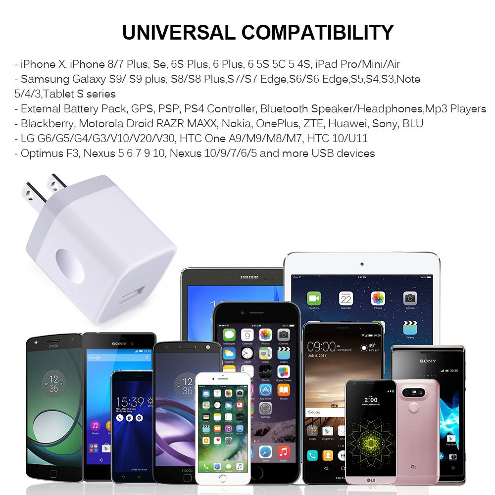 Single Port USB Charger,UorMe 1A 5V Wall Plug USB Power Adapter 5 Pack for iPhone 15 Plus 14 Pro Max/13/12/11/X/8/7/6S/6Plus,Samsung Galaxy S23