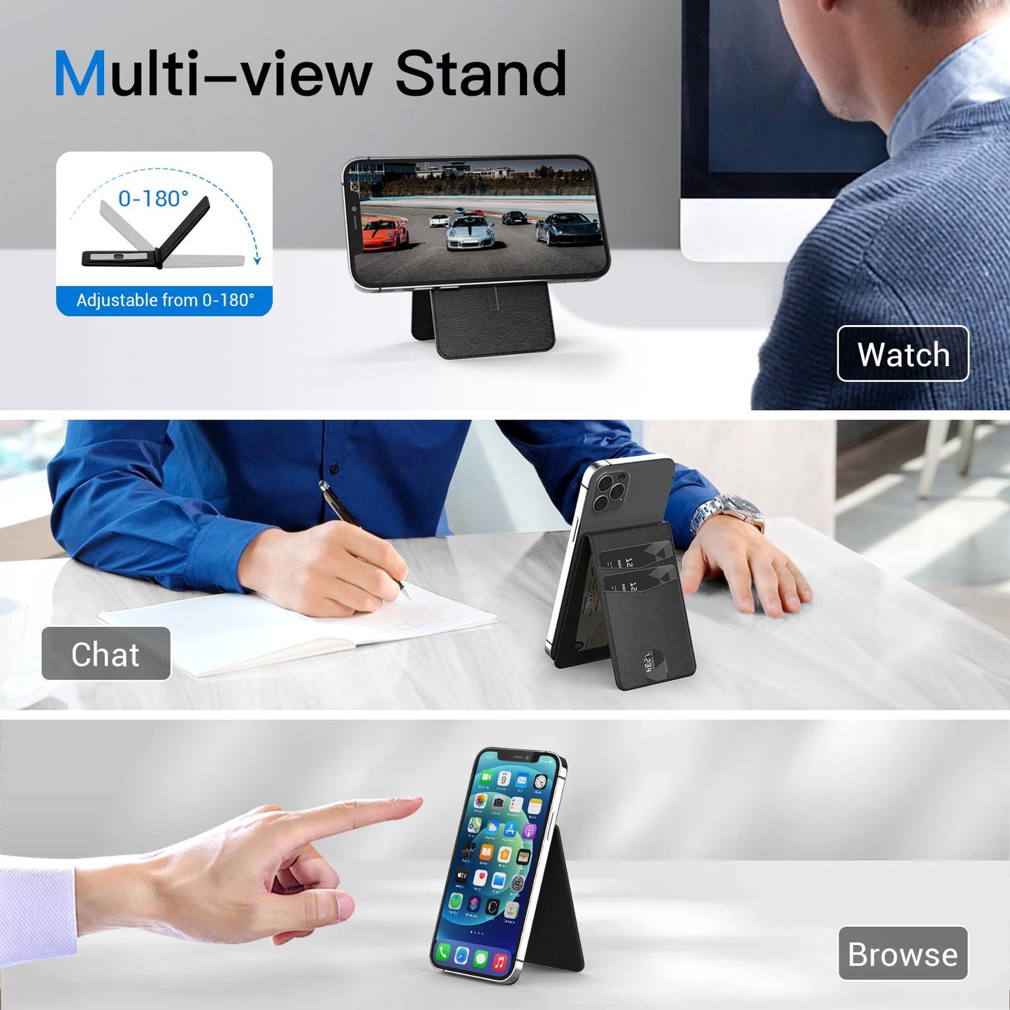 Anpdasi Magnetic Phone Wallet Strong Magnetic Wallet for iPhone 15/14/13/12 Series for Magsafe with Adjustable Stand, 4 Card Holder, RFID Blocking