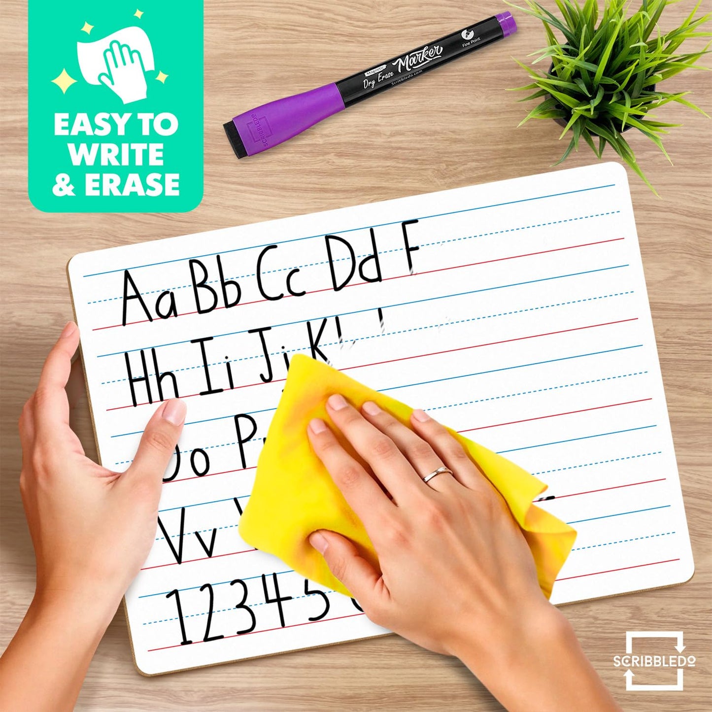 Scribbledo Small Dry Erase Board with Lines for Kids, 9x12 Double Sided