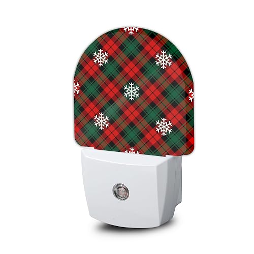Christmas Red Green Plaids Night Light,Plug into Wall Nightlights with Dusk to Dawn Light Sensors,Nightlights