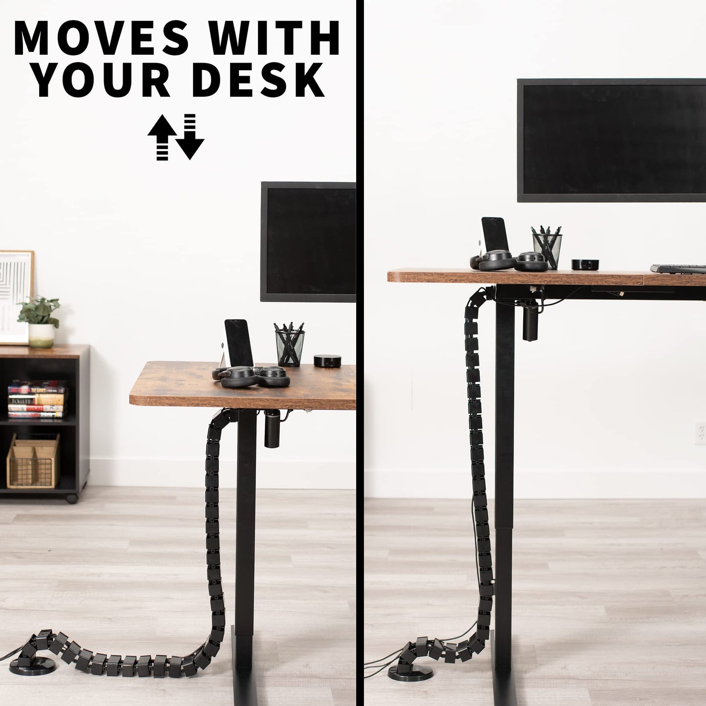 VIVO Standing Desk Vertebrae Magnetic Cable Management Kit, Adjustable Quad Entry Flexible Spine Wire Organizer Cord Snake for Home Office, Black