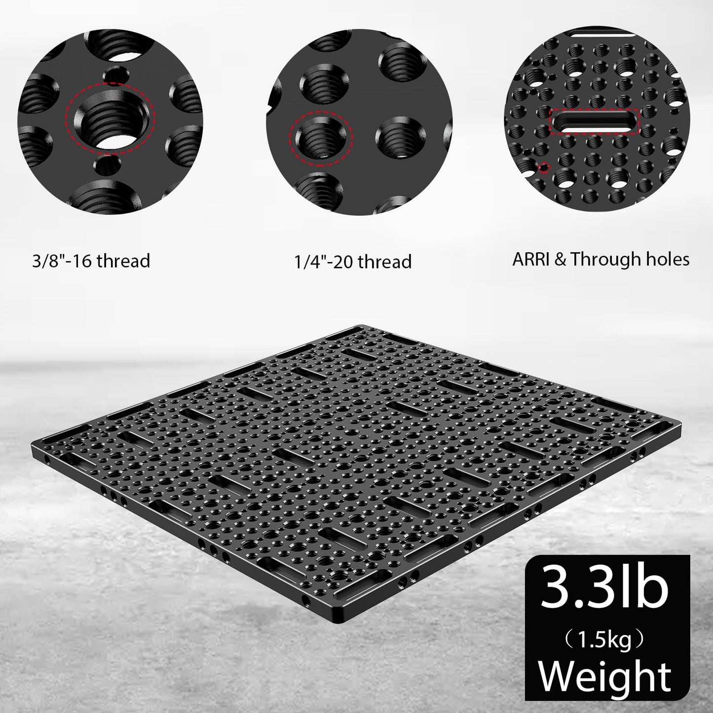DINESK Multi-Functional Camera Cheese Plate with 1/4"& 3/8 Threads,11.81"x11.81"Extra Large Aluminum Alloy Cheese Plate for Cameras,Monitors