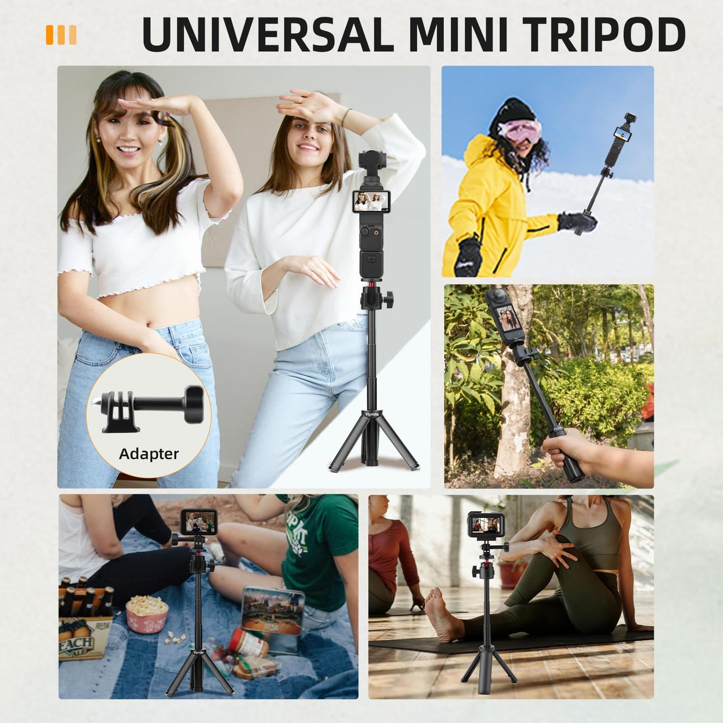 Flymile 12" Pocket 3 4 Tabletop Selfie Stick Tripod for DJI Osmo Action 6/5/4/360, Portable Desktop Mini Mount Stand for GoPro, for Insta360 Ace Pro