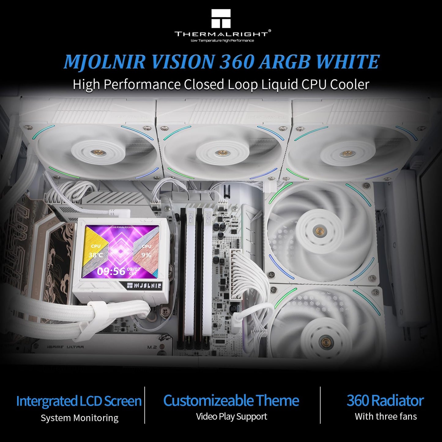 Thermalright Mjolnir Vision 360 ARGB White CPU AIO Cooler,IPS LCD Screen with 320 * 240 Resolution,for AM5&LGA 1700/1851,High-Performance 360 Specs