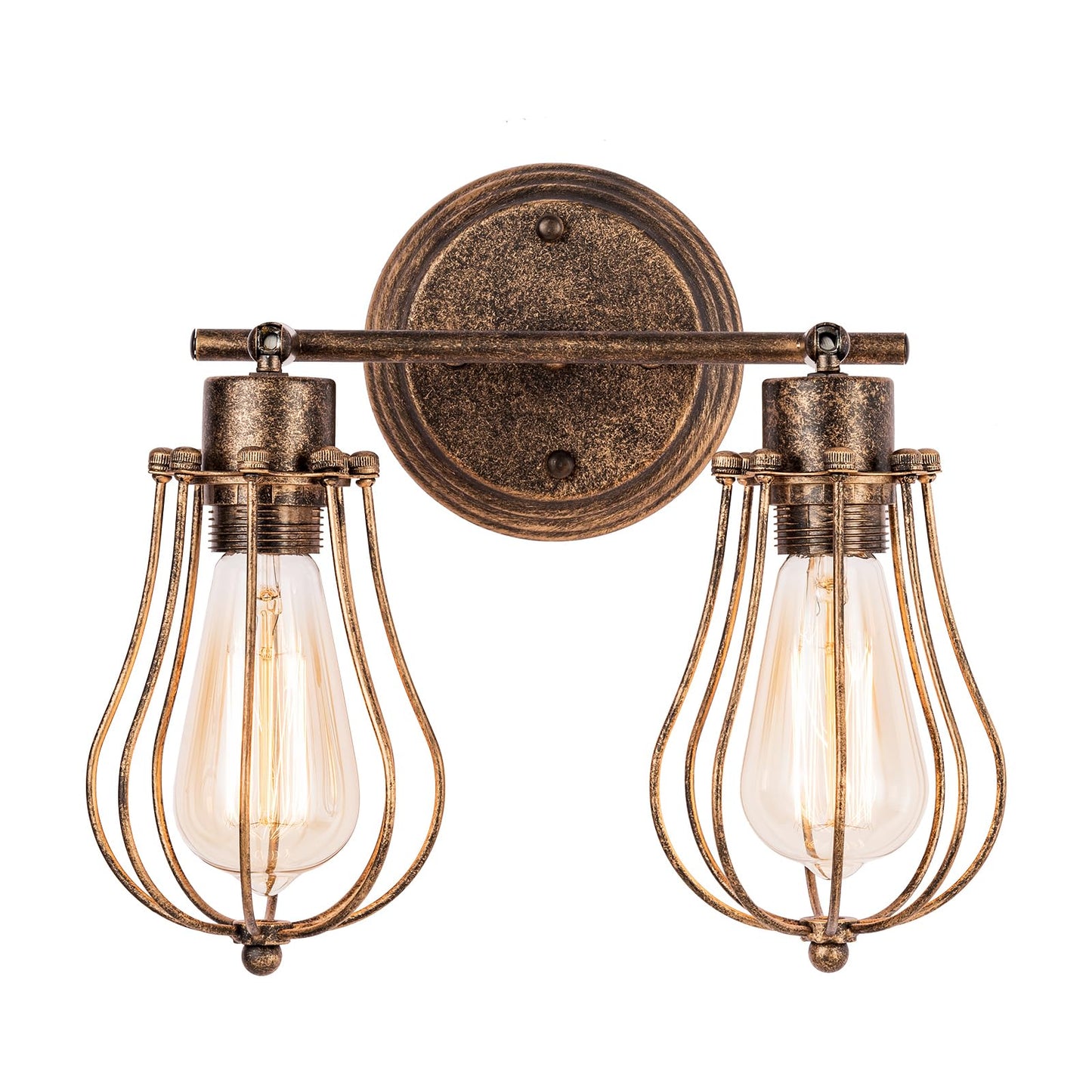 Vintage Wall Lamp Adjustable Industrial Rustic Wire Cage Wall Light Retro Style Indoor Lighting Fixture ;Moonkist (with 2 Light) (Oil Rubbed Bronze)