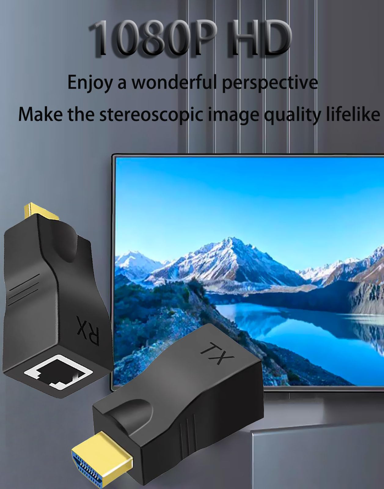 Hdmi Extender Over Ethernet Cat 5e/ 6 Cable, HDMI to RJ45 Ethernet Network Converter, Support Audio Video 1080P UP to 98FT(30m), Suitable for HDTV
