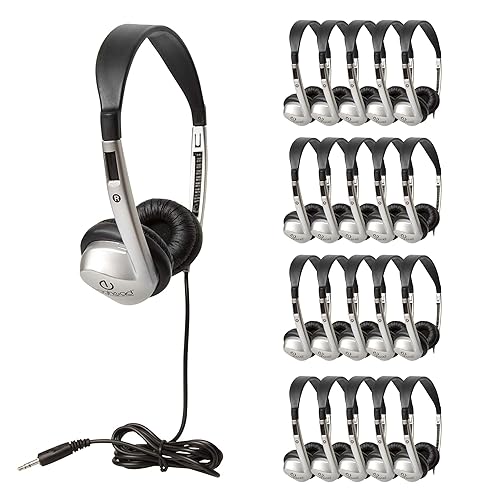 Egghead Stereo School Headphone W/Leatherette Ear Cushion (Pack of 20), black/silver