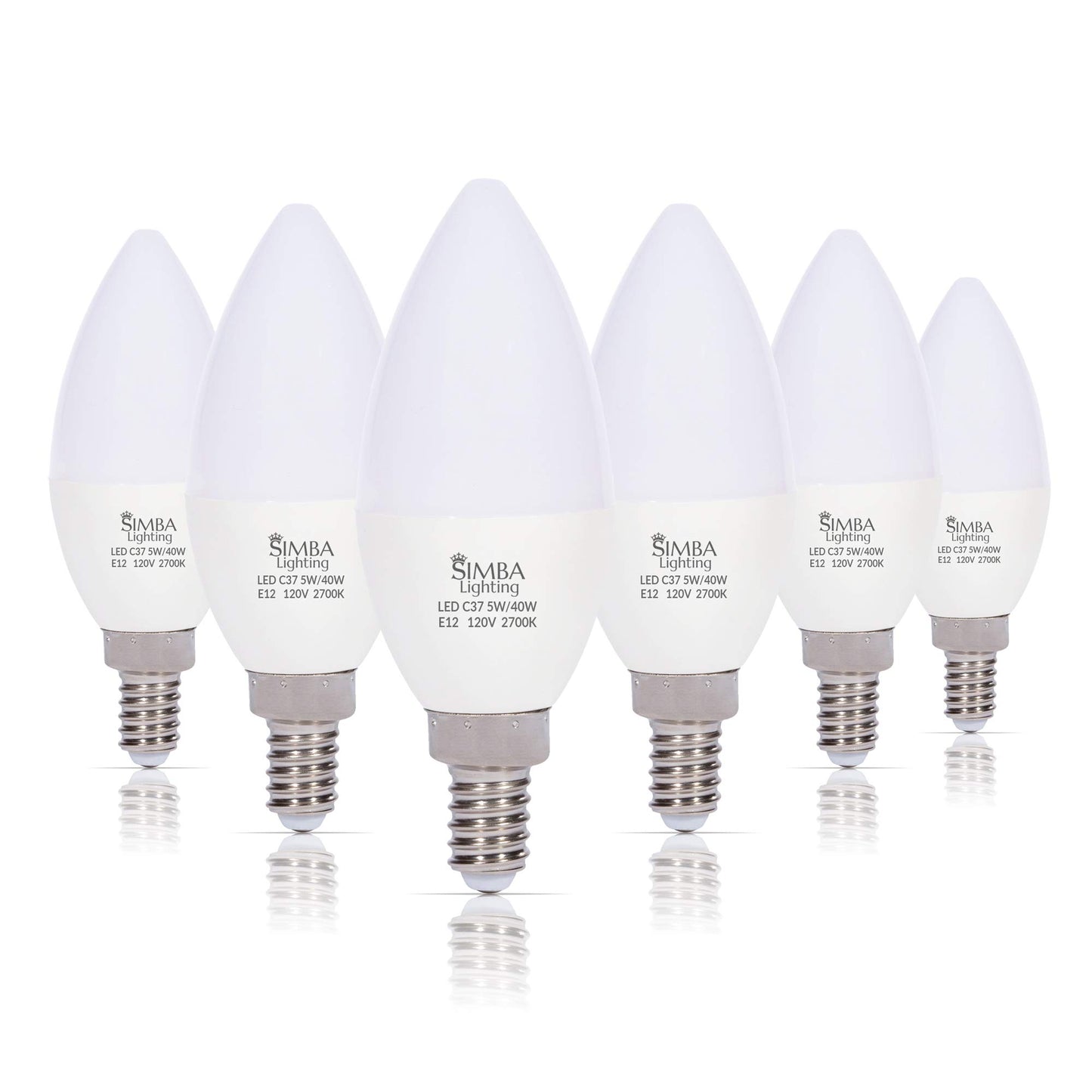 Simba Lighting LED B11 C37 5W Candelabra Light Bulb E12 Base, 2700K, 6 Pack