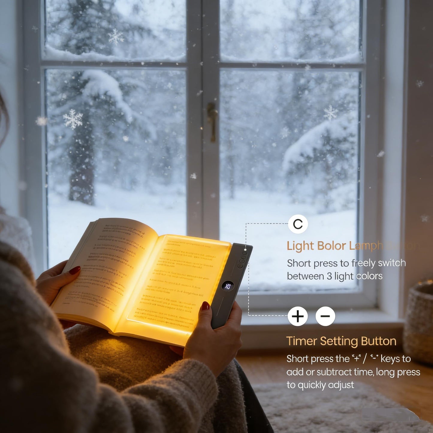 Yeopopshop Smart LED Reading Light, Rechargeable Flat Book Light for Night Reading, Dimmable Full Page Panel Lamp with 3 Colors & Timer, Eye