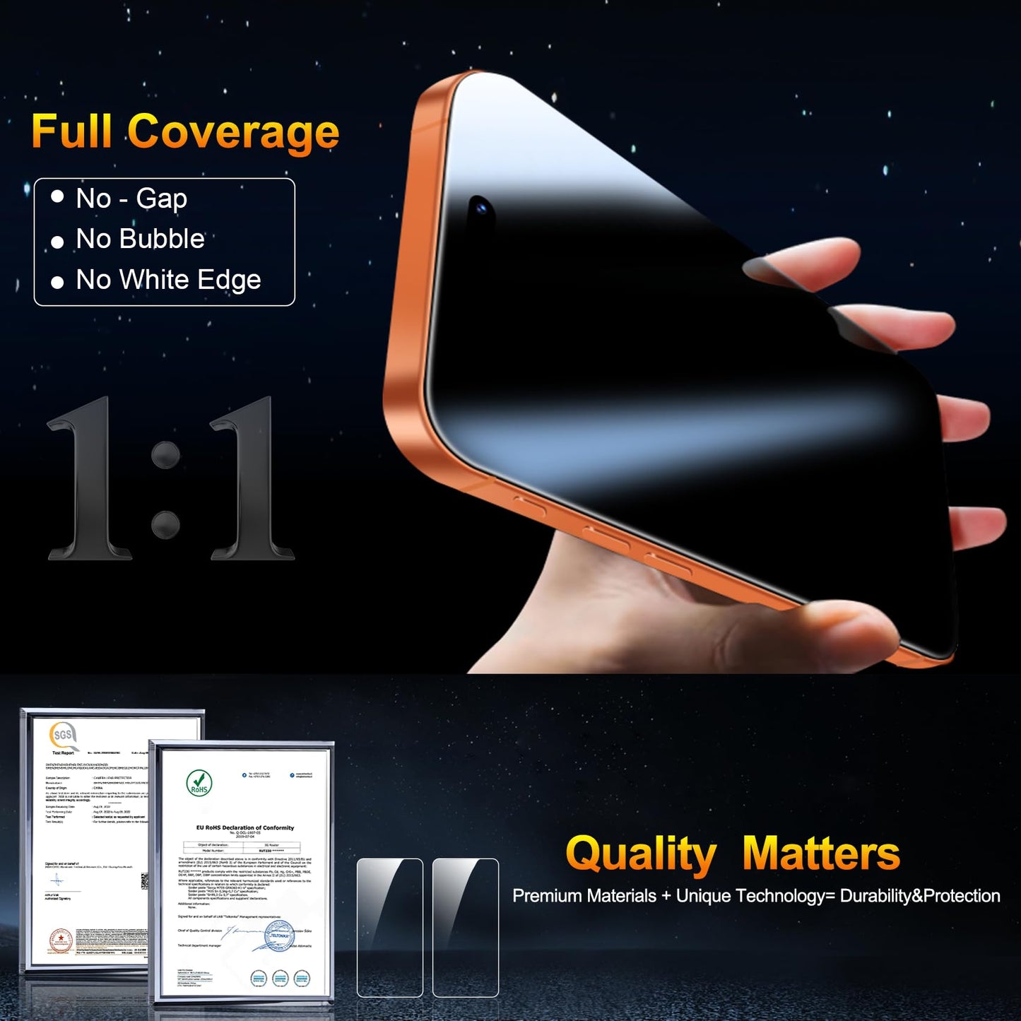 QsmQam 3 Pack Screen Protector for iPhone 17 Pro Max 6.9 Inch + 1 Pack Individual Camera Lens Protector, Ultra HD Tempered Glass, Military Grade