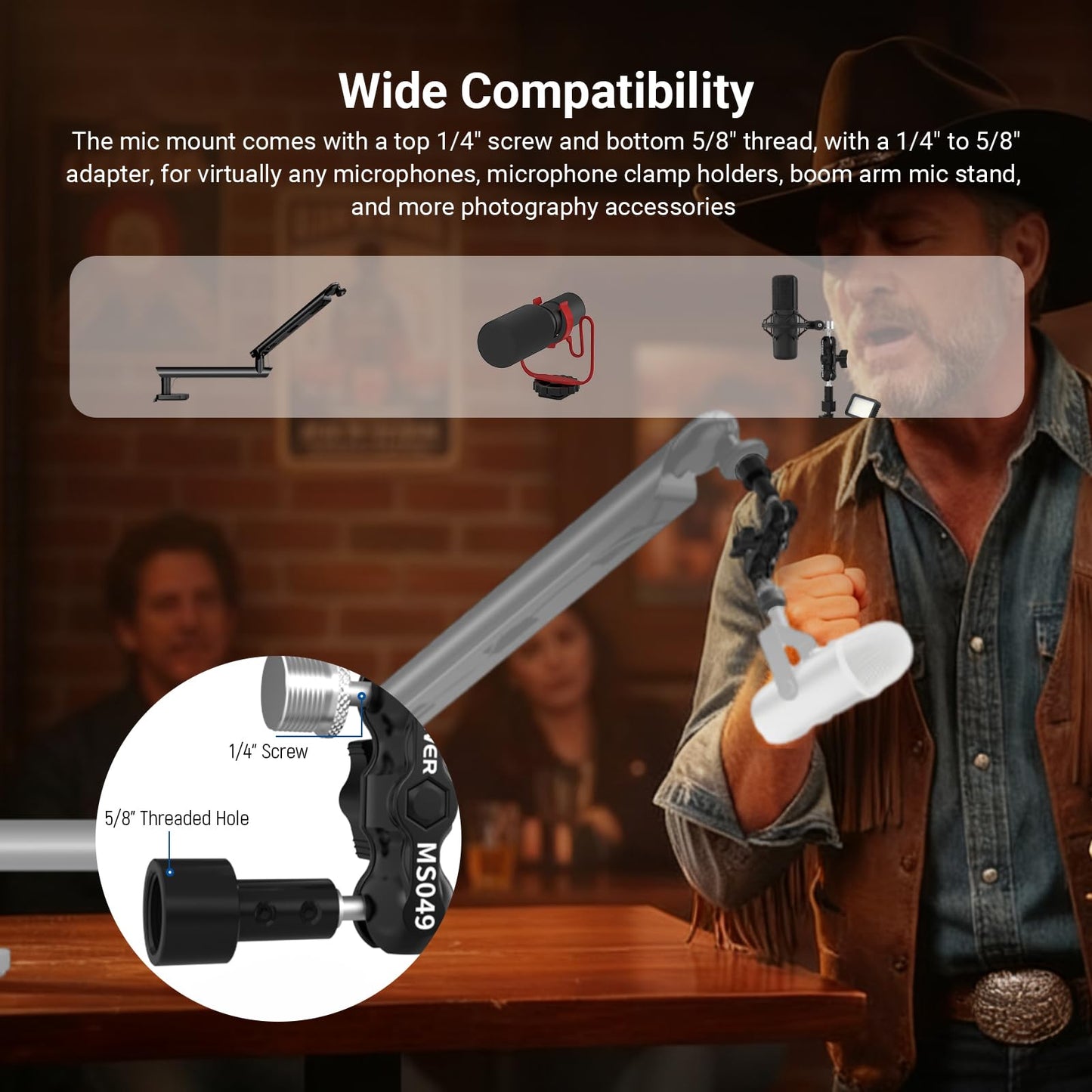 NEEWER Microphone Mount Adapter for Boom Arm Mic Stand Clamp Holder, 360° Dual Mini Ball Head Magic Arm Aluminum Alloy with 1/4" to 5/8" Screw