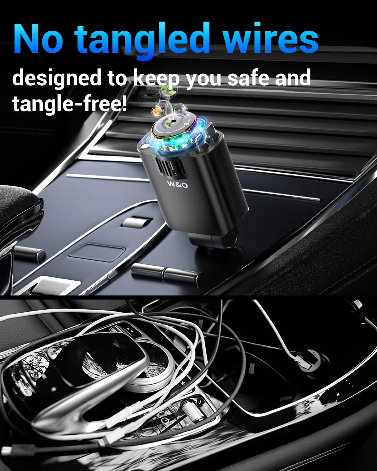 W & O Car Charger Fast Charger for iPhone17/16/15,69W Retractable car Charger with Aromatherapy and Starlight,5 in 1 Fast Car Charger with L/C