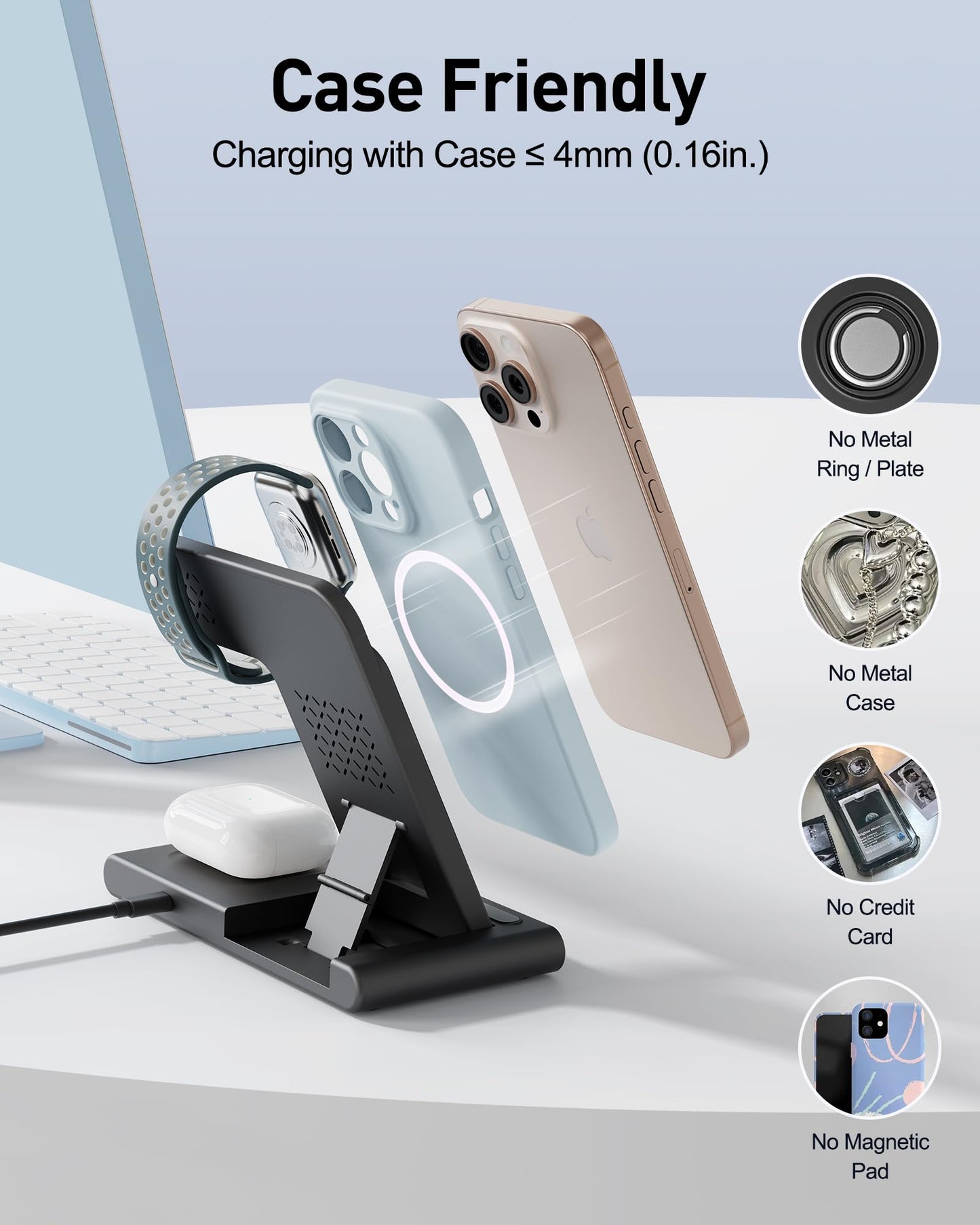 RYND 2026 Travel Portable Wireless Fast Charger for Apple & Android Charging Station,3 in 1 Charging for iPhone17 16 15 14 13 12,Apple Watch Series