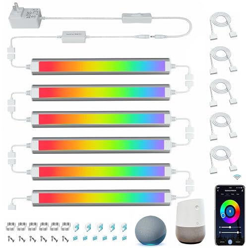 Smart Under Cabinet Lighting Plug In, RGB Multi Colored & White Work with Alexa, Google Assistant, APP, 12Inch Linkable LED Strip Lights Dimmable