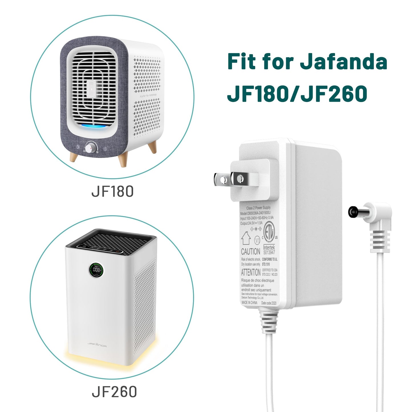 Air Purifier Power Adapter Charger Suitable for Jafända JF180/JF260 Replacement Charger 24V 1.5A(Size : White US/CA)