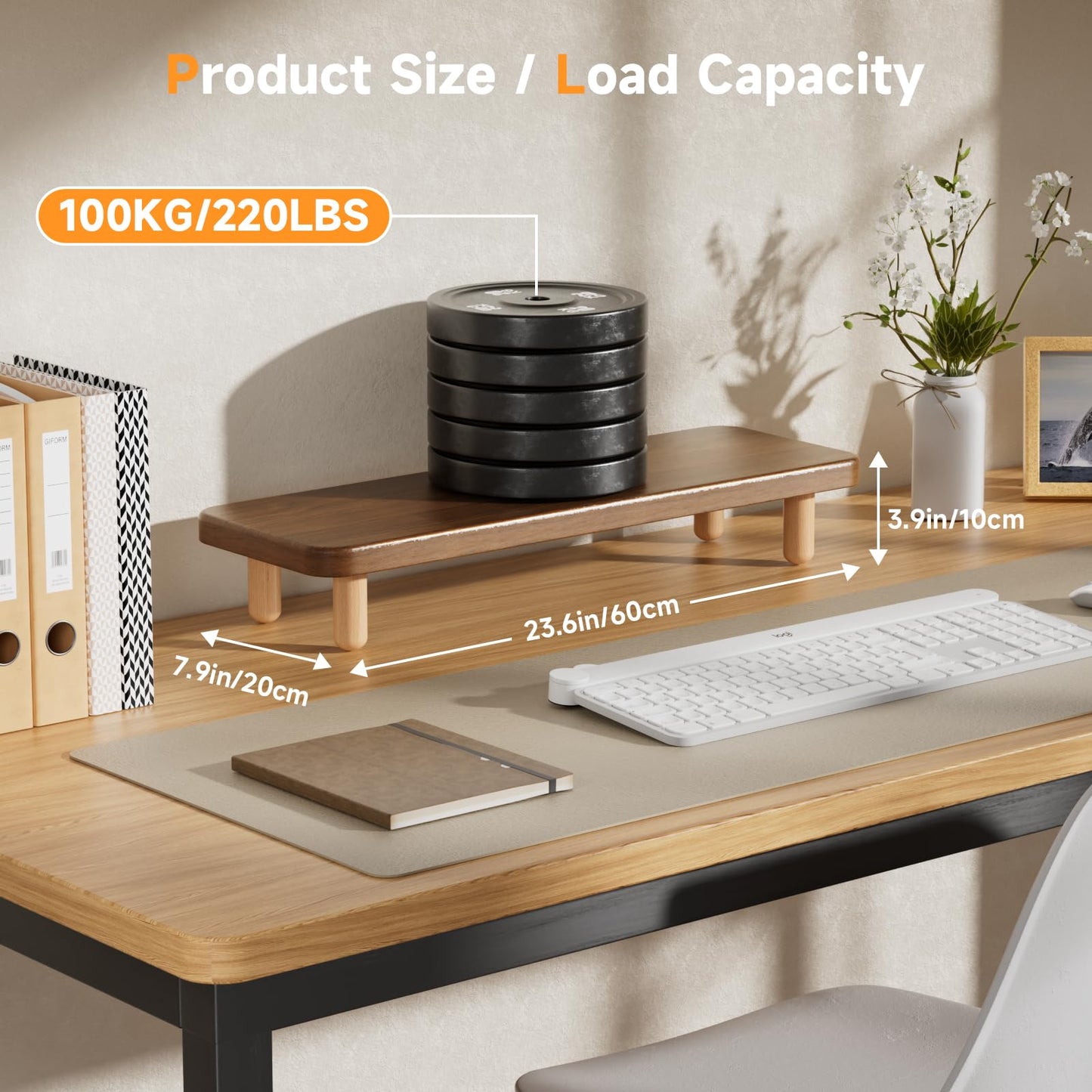 NestNeat Monitor Stand Riser, 24 Inch Wood Desk Organizer with Monitor Stand & Storage Computer Monitor and Laptop Riser Multifunctional Laptop Stand