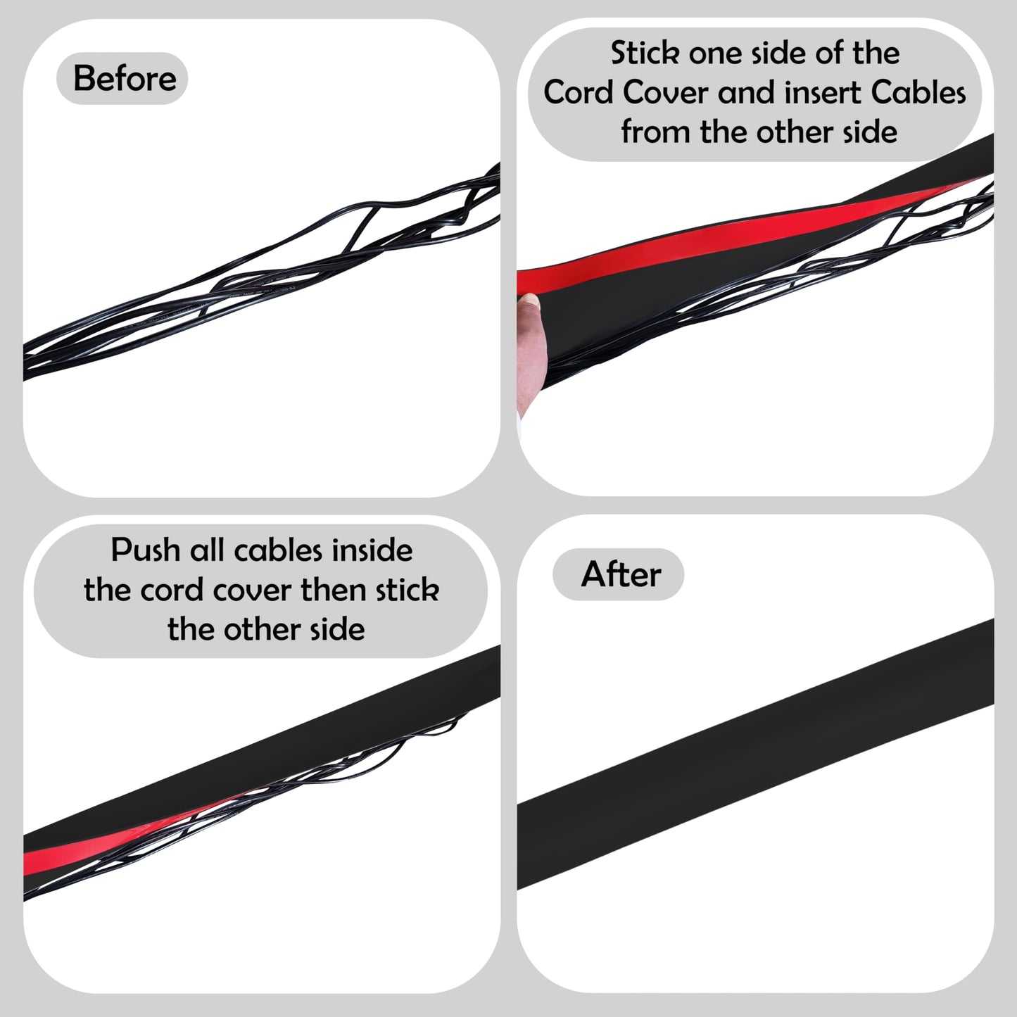 Rubber Bond Cord Covers for Wires on Floor - 6"x48" Self-Adhesive Rubber Cable Hider Floor Strips - Cable Management Wire Covers for Floor - Low