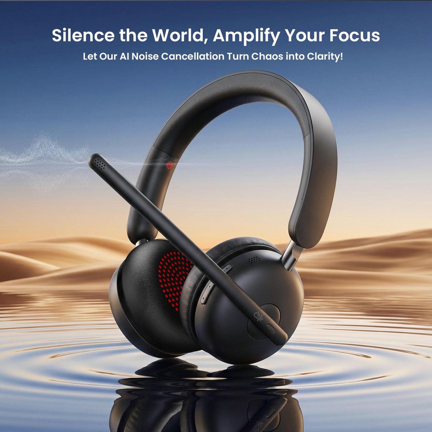 Wireless Headset with Mic for Work, One-Tap Mute & USB Dongle, Bluetooth 5.3 Headset, AI Noise Cancelling Mic, Wireless Headphones with Mic & 65H