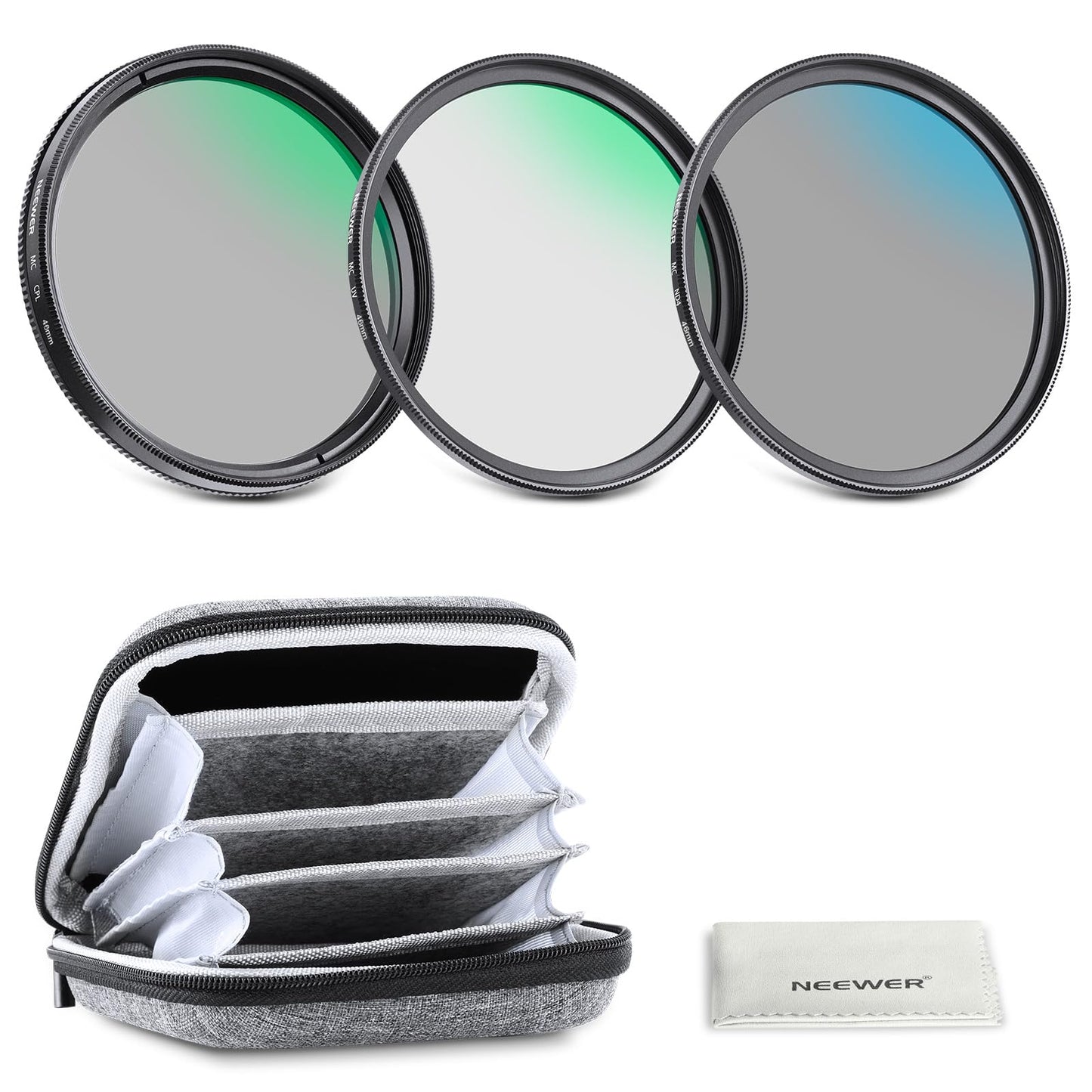 NEEWER 46mm UV/CPL/ND Lens Filter Kit with Hard Shell Storage Case, Multicoated Optical Glass & Aluminum Alloy Frame, UV + Circular Polarizer (CPL) +