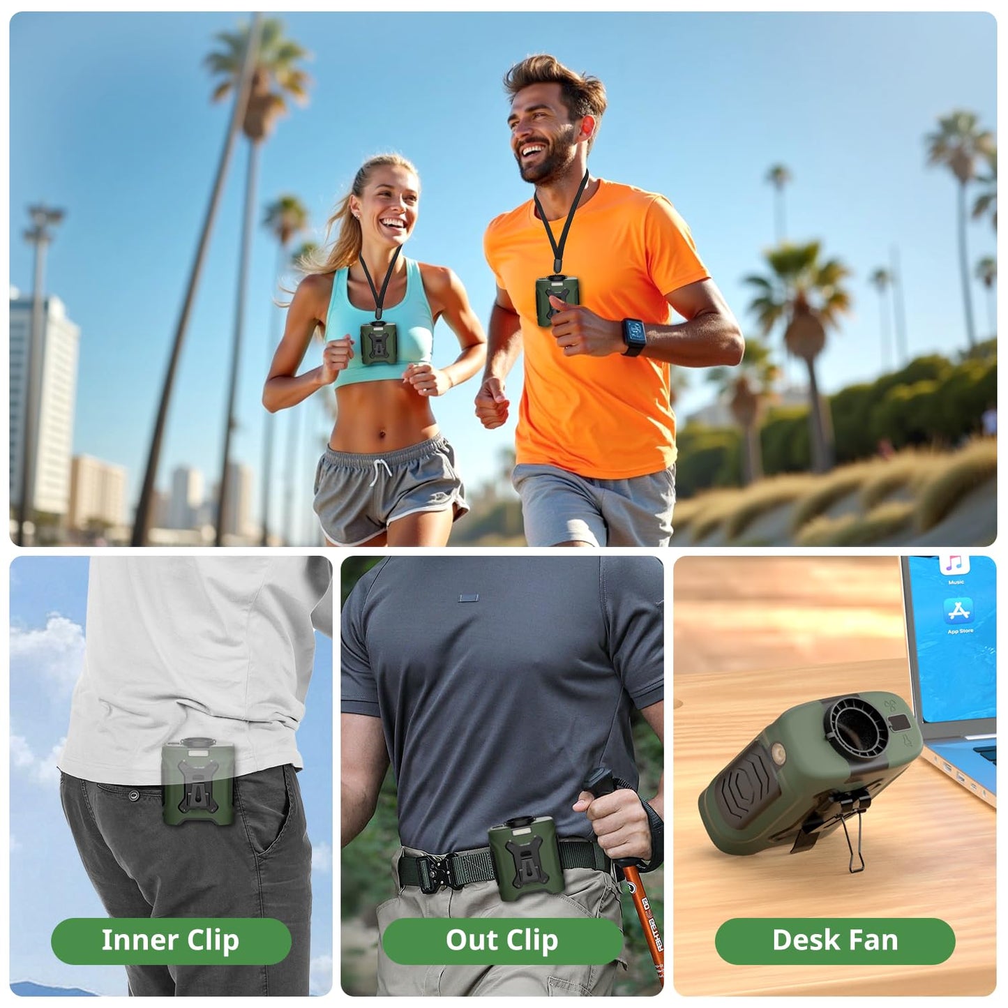 LOUISWARE Portable Waist Fan 10000mAh Belt Fan 18000RPM Clip Fan With Max 24H Working Time 5 Speeds adjustment with LED flashlight & Charging display