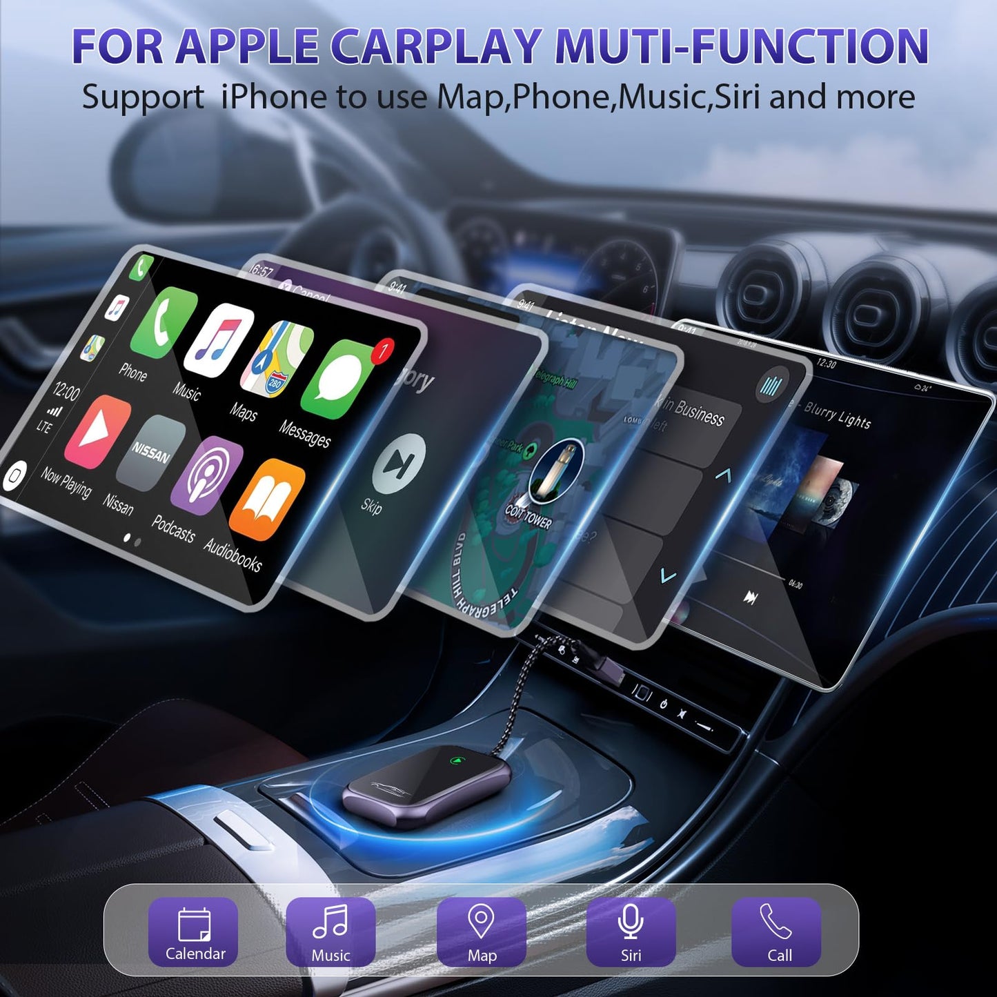 Wireless Carplay Adapter, 2025 Upgrade Converts Wired to Wireless Adapter for iPhone, Auto Connect Dongle for Apple Car Play, Bluetooth No Delay