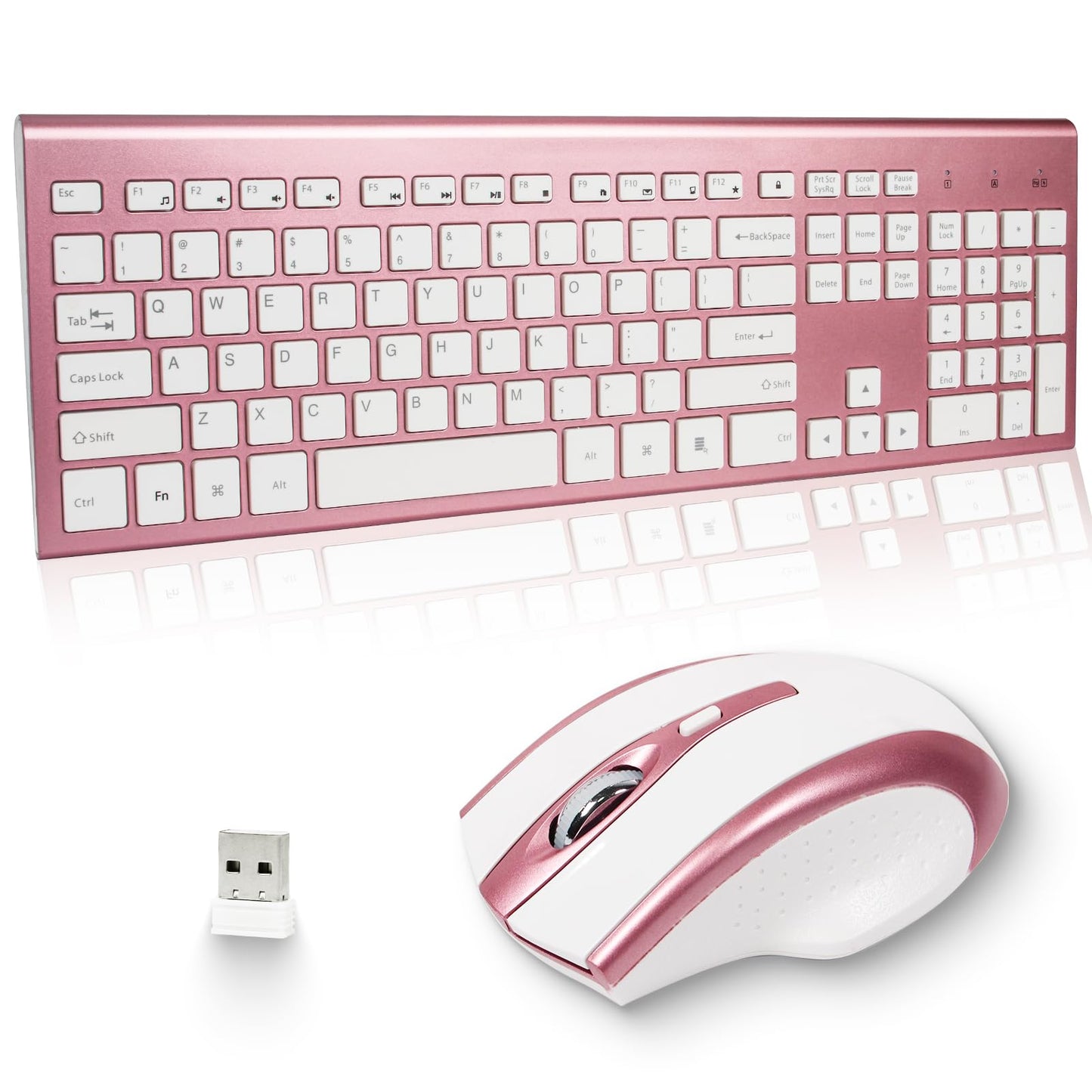 Wireless Keyboard and Mouse Combo 17inch Full Size 2.4G USB Ergonomic Slim Wireless Keyboard for PC Laptop Tablet Desktop Computer Windows Pink (Rose