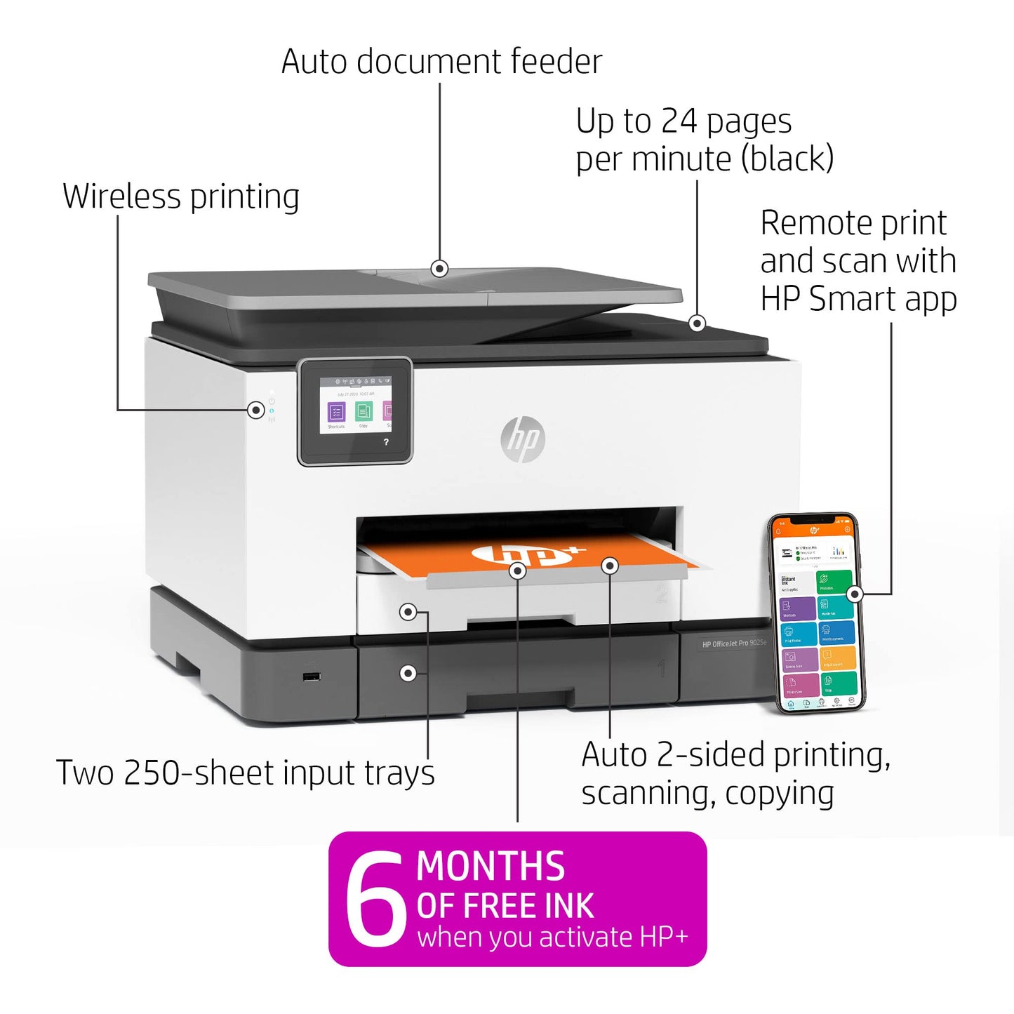 HP OfficeJet Pro 9025e Wireless Color All-in-One Printer with bonus 6 free months Instant Ink with HP+ (1G5M0A)