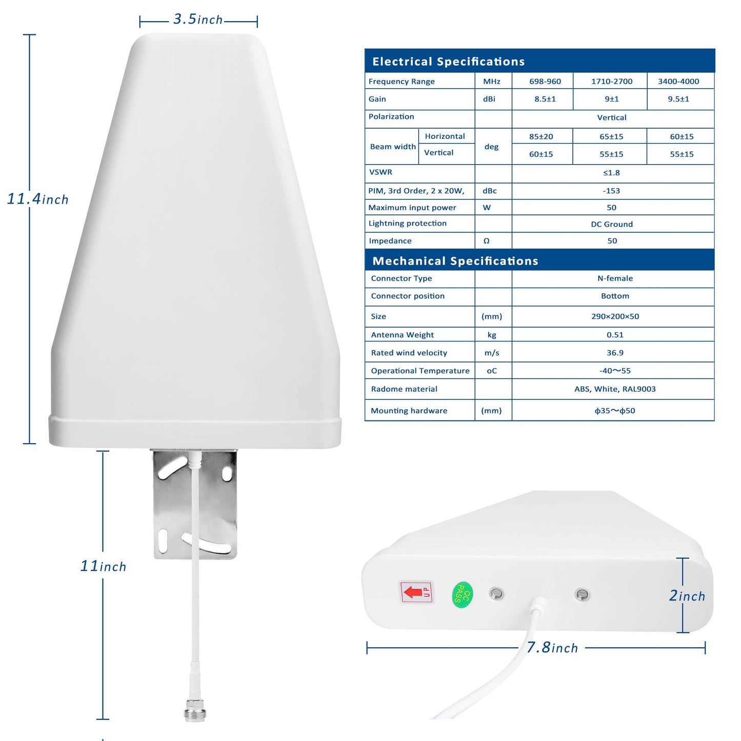 ZDTECH Directional Antenna Cell Phone Yagi Antenna 8 to 9dBi High Gain 3G/4G/5G/LTE Universal Fixed Mount Outdoor LPDA(698-4000 MHz)