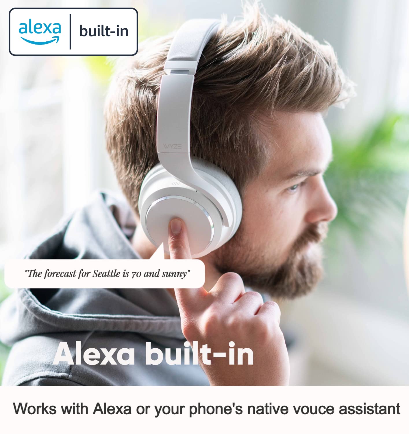 WYZE Noise Cancelling Headphones and Hard Case for Travel, Wireless Over The Ear Bluetooth Headphones with Active Noise Cancellation, Transparencyโฆ