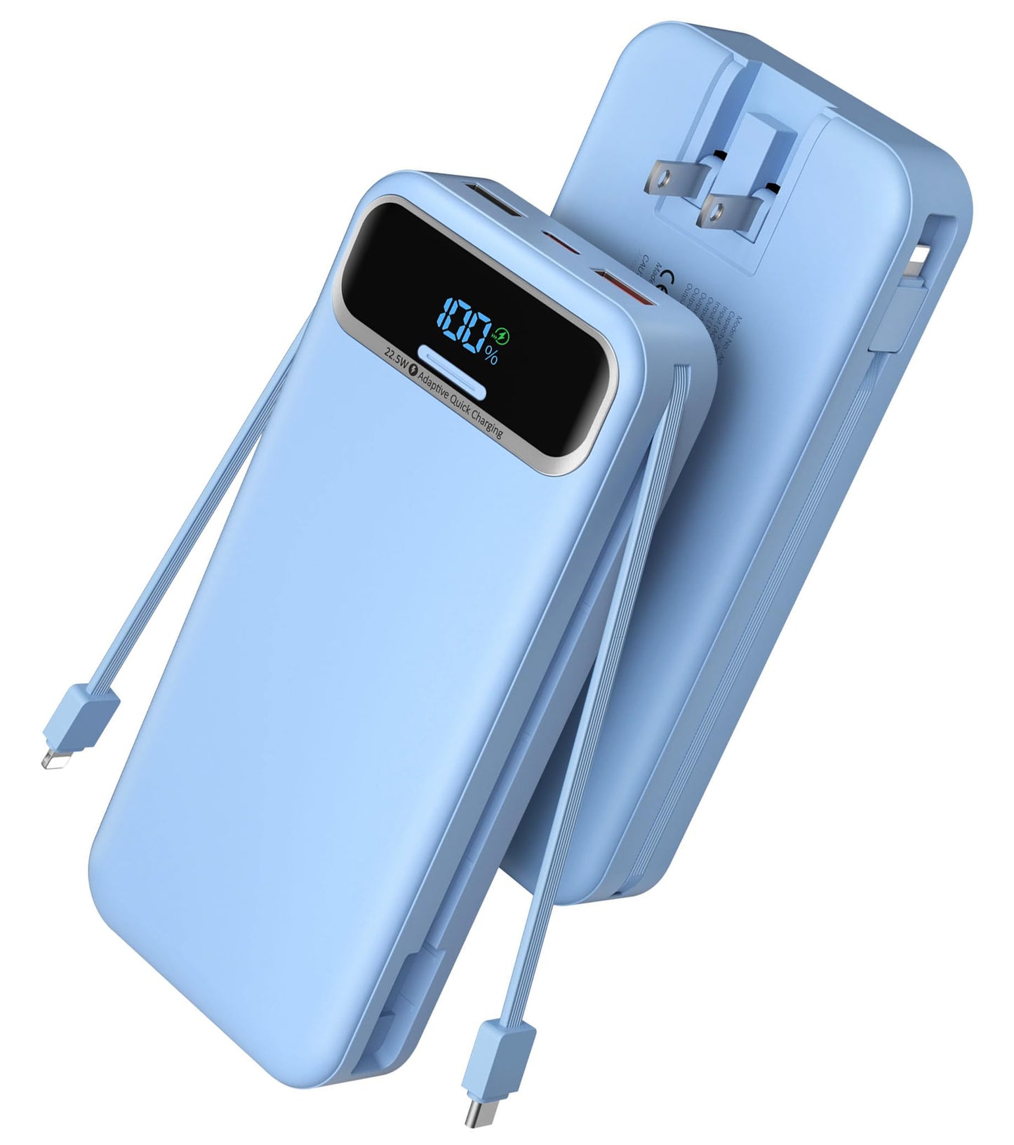 Portable Charger, 20000mAh 22.5W Fast Charging Power Bank with Built-in Cables & Wall Plug, Travel Essential External Battery Pack with LED Display