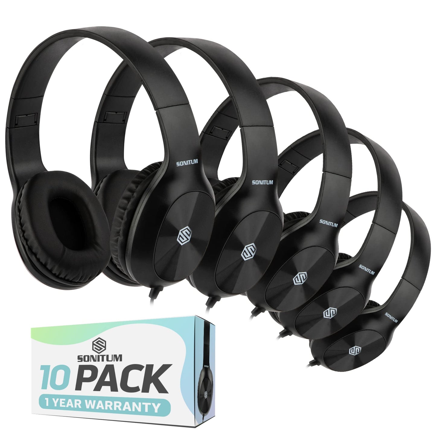 Sonitum Classroom Headphones-Bulk 10-Pack, Student On Ear Comfy Swivel Earphones for Library, School, Airplane, Kids-for Online Learning and Travel…