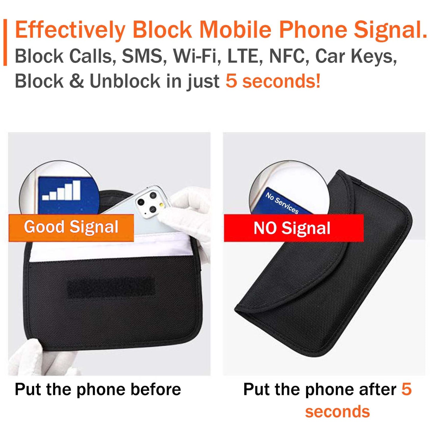 ONEVER Signal Blocking Bag, GPS RFID Faraday Bags for Phones Faraday Bag Pouch Shield Cage Wallet Phone Case for Cell Phone Privacy Protection Car Key