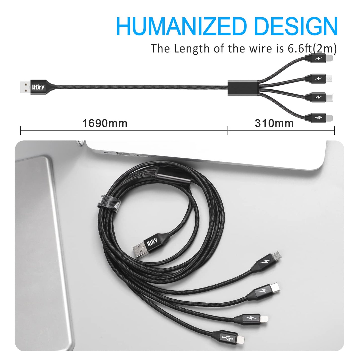 LHJRY Travel Essentials, 4 in 1 Multi Charging Cable 2Pack 6.6ft Multiple Charger Cord USB A to USB C/Micro USB Connector for Cell