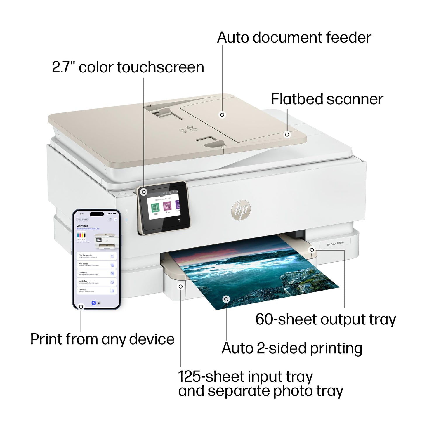 HP Envy Photo 7975 Wireless Color Inkjet Photo Printer, Print, scan, Copy, Easy Setup, Mobile Printing, Best-for-Home, 3 Month Instant Ink Trial