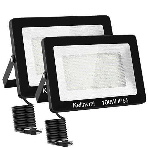 KELINVMI 100 W Outdoor LED Floodlight, 10000 lm LED Floodlight, 4200 K Warm White IP66 Waterproof Outdoor Lighting for Garden, Garage, Home, Yard, 50