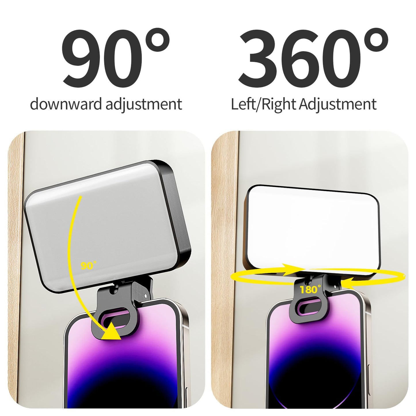 Clip-On Selfie Light for Phone & Laptop, Portable Rechargeable LED Fill Light with 3 Lighting Modes for Video Calls, Streaming, Makeup, Content