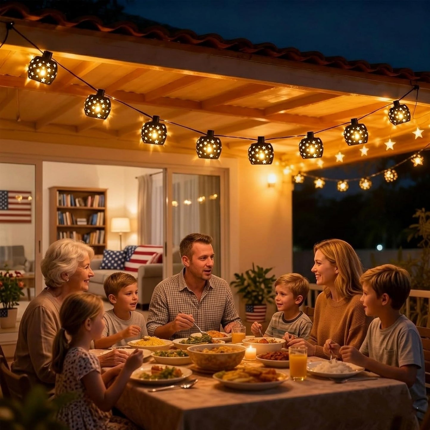 Vigdur Lantern String Lights, Star String Lights Plug in with 10 Clear G40 Bulbs and Star Plastic Lamp Shades, Connectable Moroccan Decoration Light