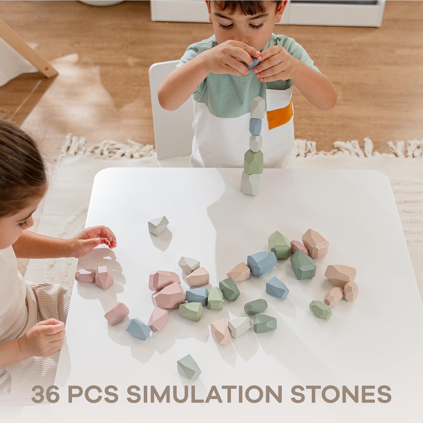 Comfy Cubs 36pcs Wooden Stacking Rocks – Educational Sensory Blocks for Toddlers 36m+, Balance & Fine Motor Skill Development Toy
