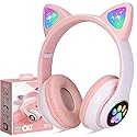 TCJJ Bluetooth 6.0 Cat Ear Kids Headphones for Girls, LED Light Up, 85dB Safe Volume Limit, Stereo Sound Toddler Foldable Wireless & 3.5mm Wired…