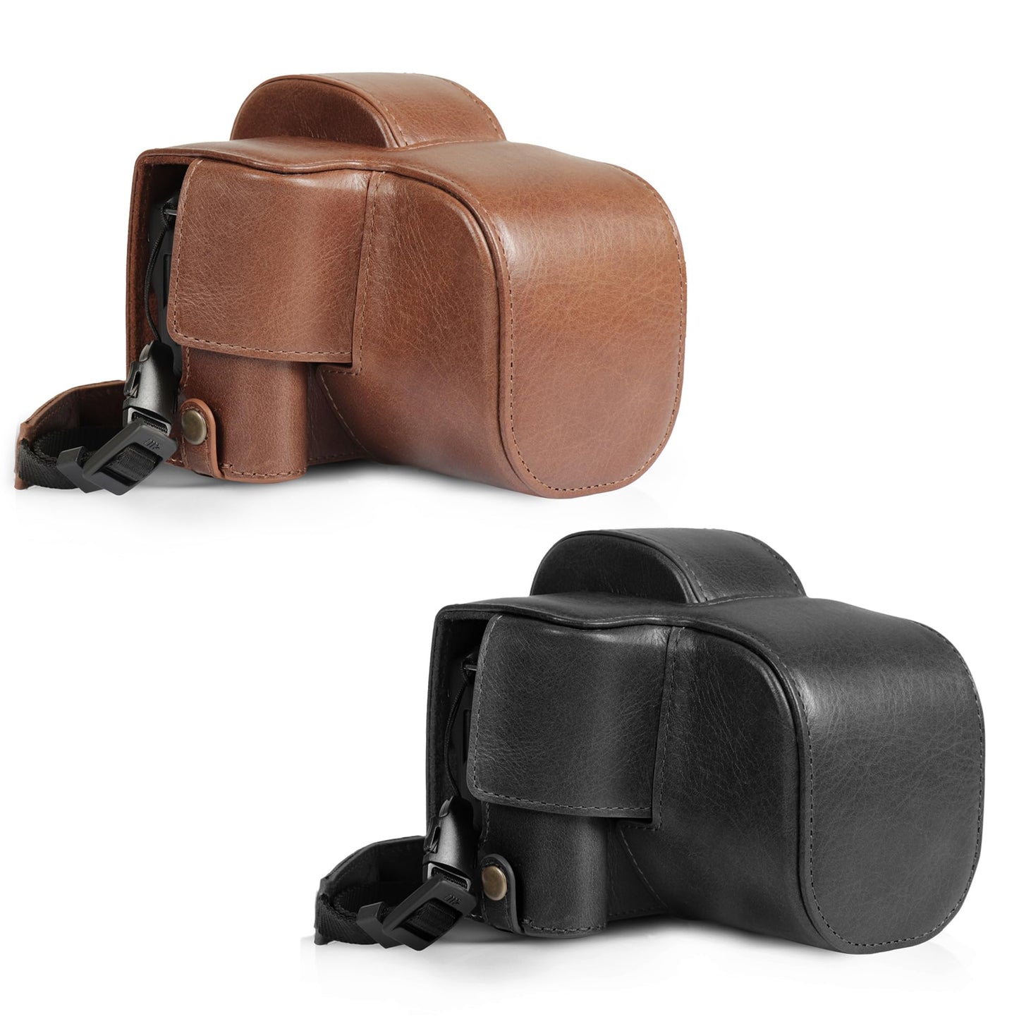 Mega Gear Genuine Leather Camera Case for Canon EOS R100 (18-45mm) - Stylish and Protective - Black