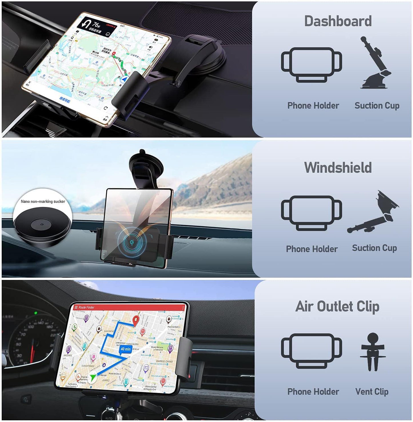DearHot 15W Qi Wireless Car Charger Mount Holder Compatible for Samsung Galaxy Z Fold7 Fold6 Fold5 Fold4 Fold3 Fold2 Fold 4.3in-6.9in Phone Auto Clamp