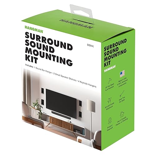Hangman No Stud Surround Sound Mounting Kit No Drill Sound Bar Hanger Drywall Speaker Shelf SSMK