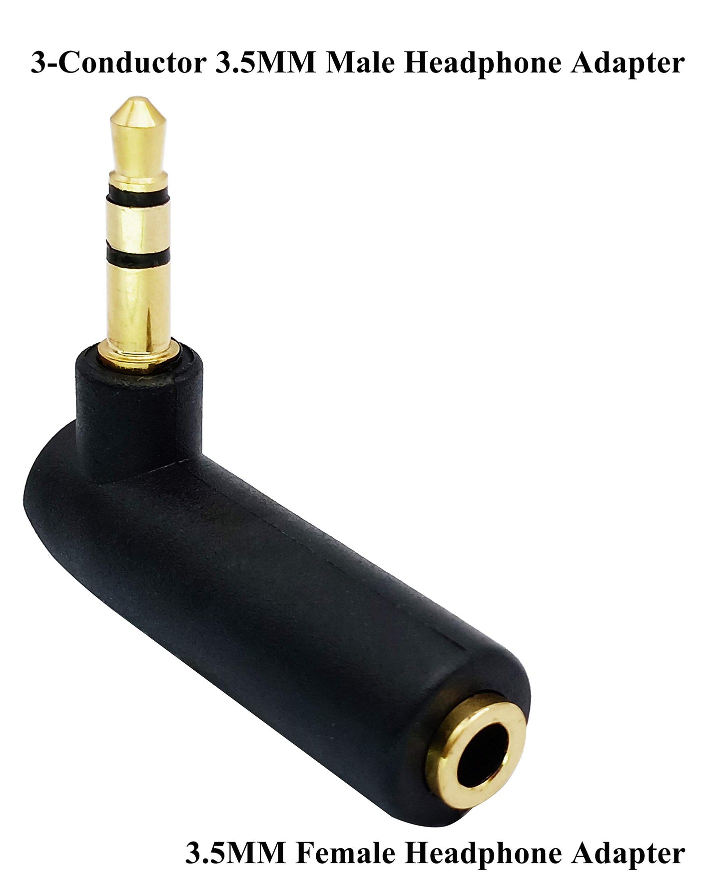 AAOTOKK 3.5mm Jack Adapter 90 Degree Right Angled 3 Poles 3.5mm TRS Audio Stereo Male to Female Connector Extension Adapter(2 Pack/3 Pole)
